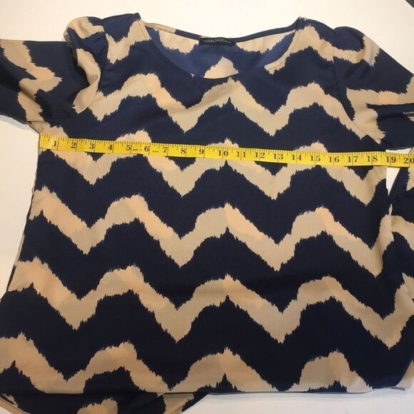 Vintage Shop Beige and Blue Dress - Size Large - Picture 8 of 11